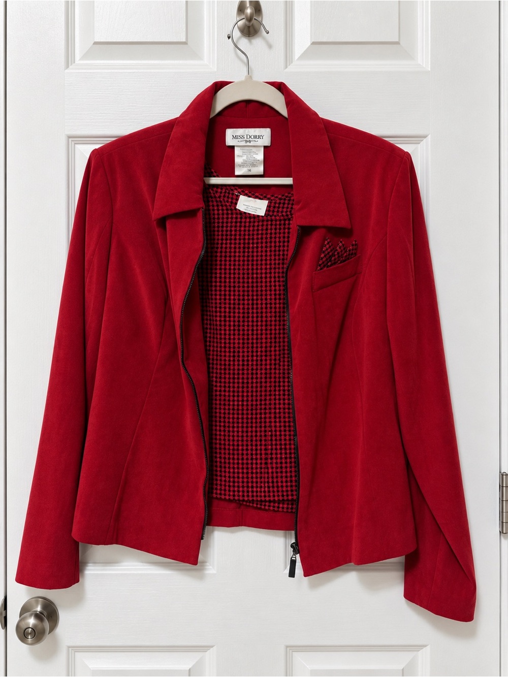 Miss Dorby Red 2-Piece Set Size 16 Zip Blazer Jacket Gingham Tank Top Office